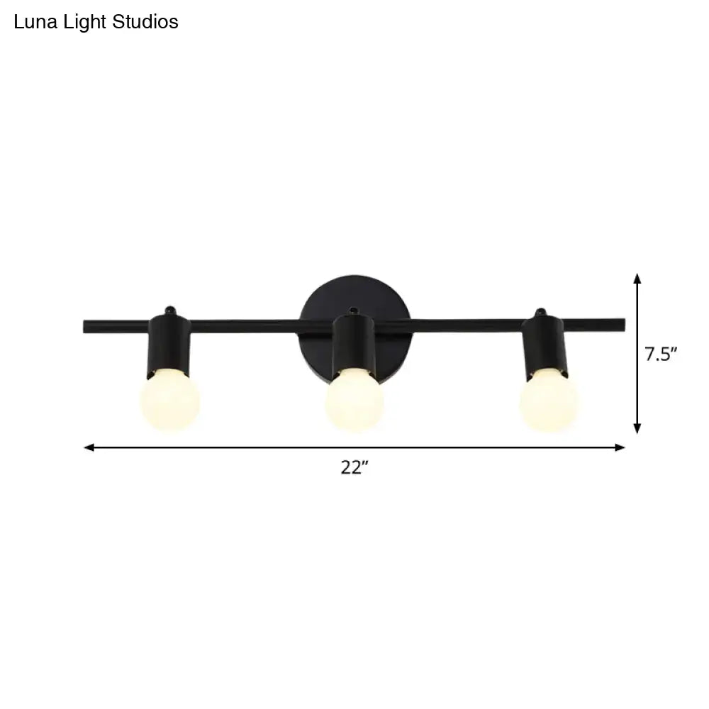Minimalist black 3-arm vanity light fixture with matte finish and frosted glass bulbs for bathroom use