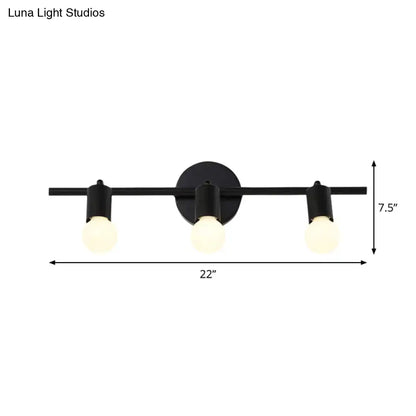 Minimalist black 3-arm vanity light fixture with matte finish and frosted glass bulbs for bathroom use