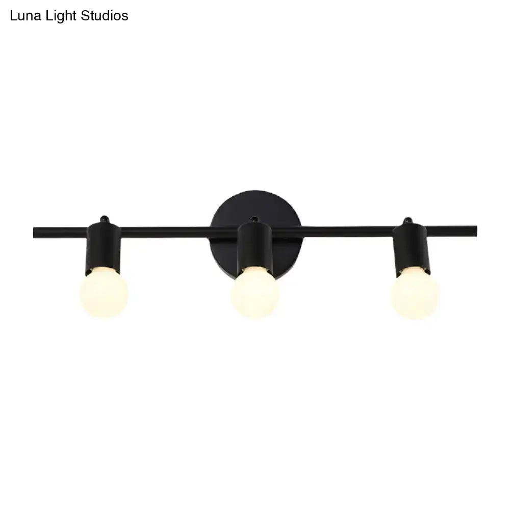 Minimalist black matte-finished 3-arm vanity light fixture with adjustable globe bulbs for bathroom use