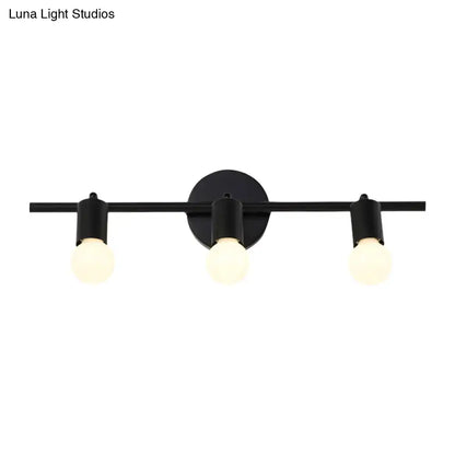 Minimalist black matte-finished 3-arm vanity light fixture with adjustable globe bulbs for bathroom use