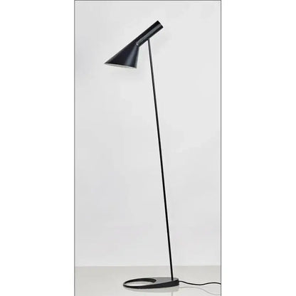 Black conical floor lamp with slender metal stand and decorbites adjustable led for modern living room lighting