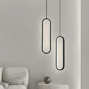 Minimalist black aluminium led chandelier with two oval pendant lights for dining room lighting