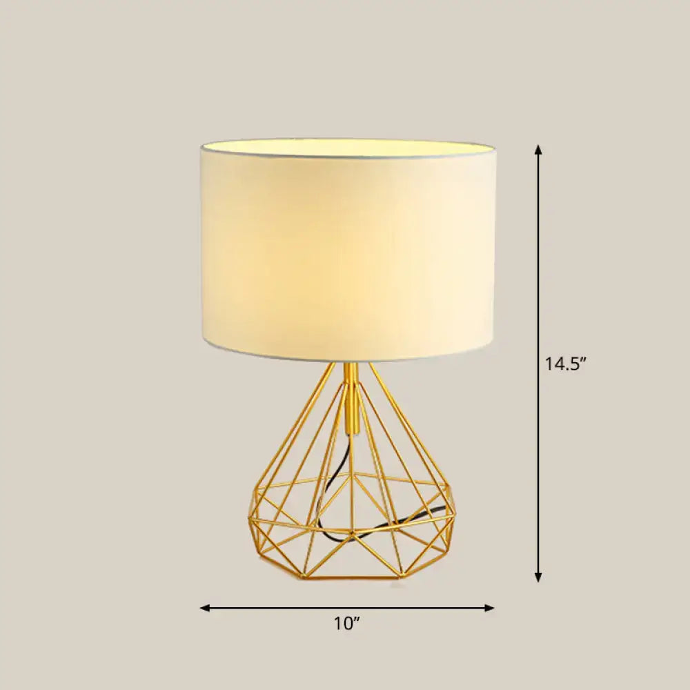Gold geometric wire bedside table lamp with cream fabric shade metallic finish 110v-120v 220v-240v minimalist design