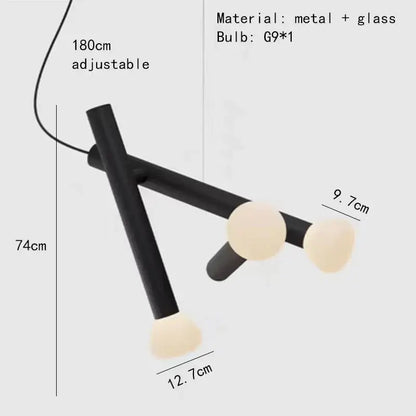 Minimalist black metal and white glass pendant light with three spherical bulbs for dining room glass pendant lights