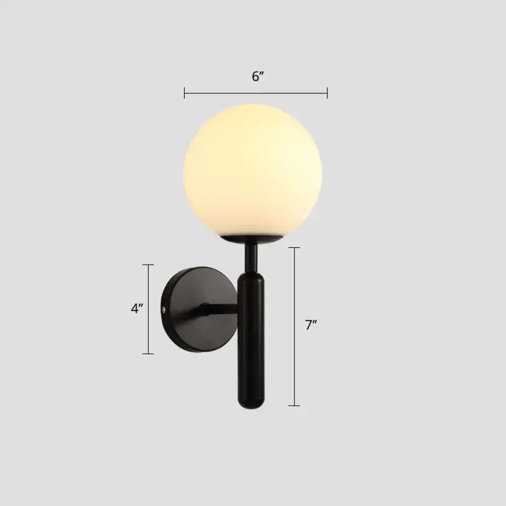 Minimalist black ball shade corridor light with frosted glass globe and white clear brass bedroom wall sconce