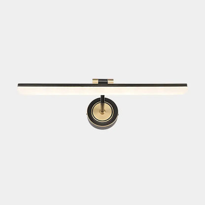 Modern black and brass wall mounted vanity light with sleek rectangular design for minimalist bathroom use