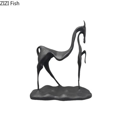 Minimalist black cast iron horse sculpture with sleek design and smooth finish for living room decorbites cast iron decor