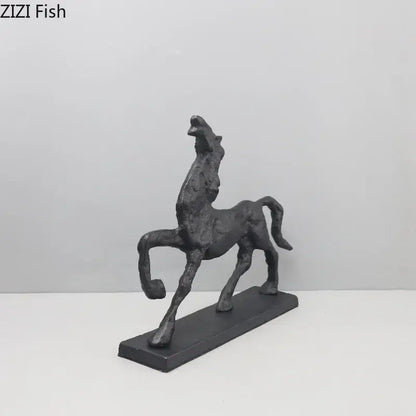 Minimalist black matte cast iron horse sculpture with textured surface on rectangular base for living room decorbites cast iron decor