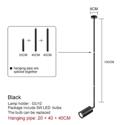 Minimalist black chandelier pendant with 100cm adjustable gu10 led spotlight and modular hanging pipe segments for dining room decorbites black chandelier pendant lights