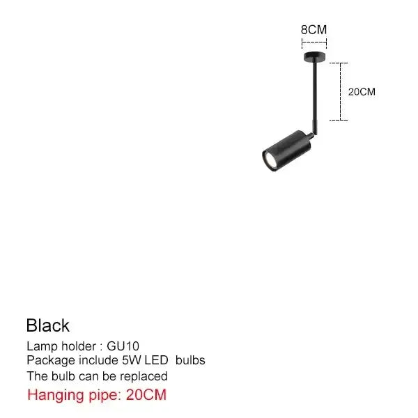 Minimalist black chandelier pendant featuring adjustable black matte track lights with 20cm pipe and gu10 lamp holder