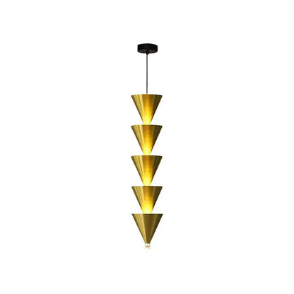 Minimalist black conical pendant light with five golden illuminated segments for decorbites cream bedroom chandelier