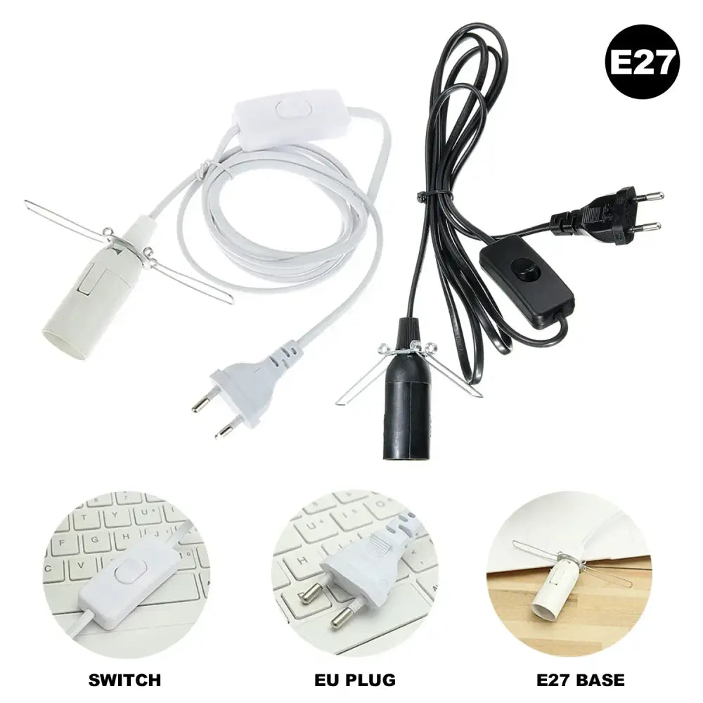 Minimalist black and white lamp cord sets with integrated dimmer switch and EU plugs for decorbites decorative lamp use