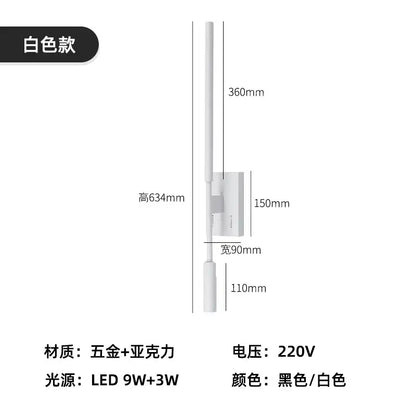 White led wall lamp with sleek vertical rod and rectangular base modern decorbites decorative led bedroom spotlight