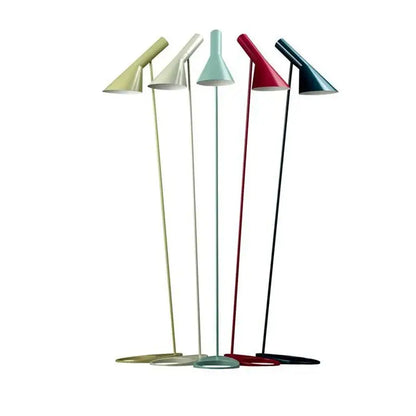 Five modern floor lamps with sleek metal stems and conical shades in pastel colors from decorbites adjustable led floor lamp collection