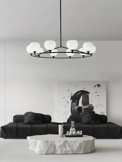 Minimalist black decorbites copper glass chandelier with frosted glass globe lights for dining room lighting