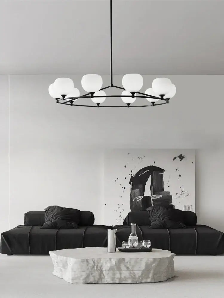 Minimalist black decorbites copper glass chandelier with frosted glass globe lights for dining room lighting