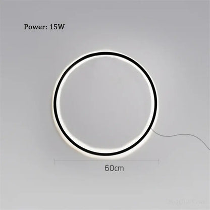 Minimalist black decorbites designer ring led wall light with glowing white illumination 60cm for living room decor