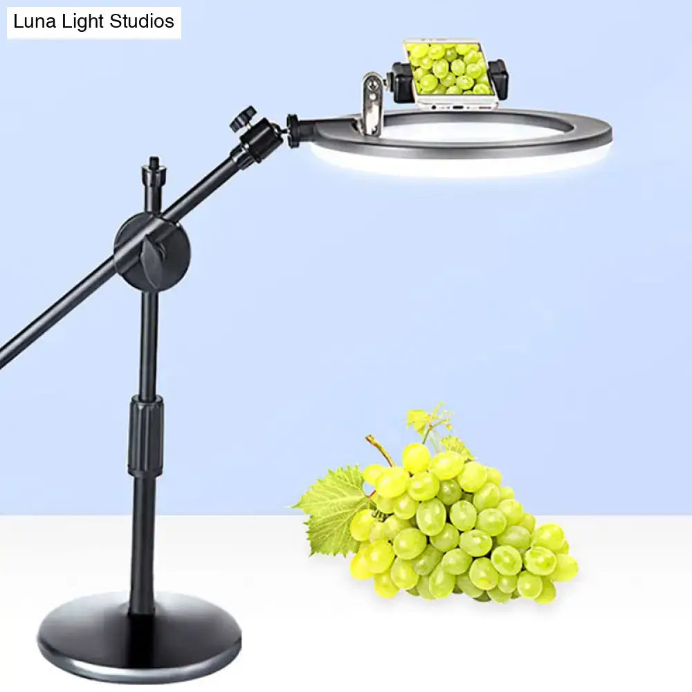 Black finish minimalist led ring light with adjustable phone holder and glowing illumination for bedroom vanity 220v-240v 110v-120v