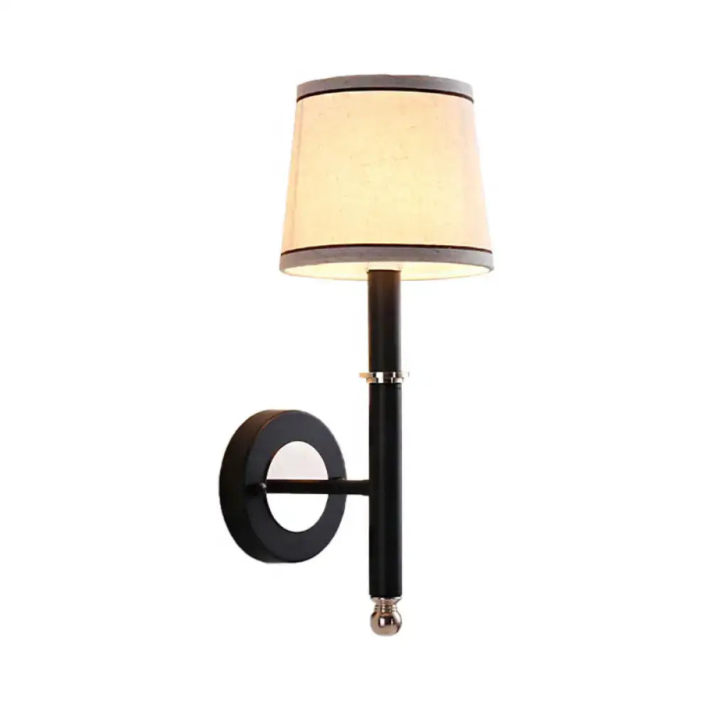 Black flaxen minimalist sconce light with beige fabric shade and silver accents for 110v-120v 220v-240v use