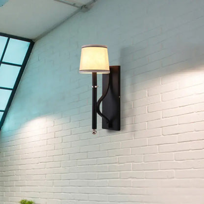 Black wrought iron minimalist sconce light with cream fabric shade black flaxen for 110v-120v 220v-240v bedrooms