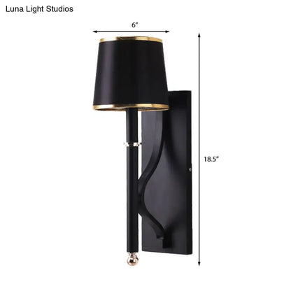 Minimalist black flaxen sconce light with gold-trimmed lampshade and ornate arm for bedroom 110v-120v 220v-240v