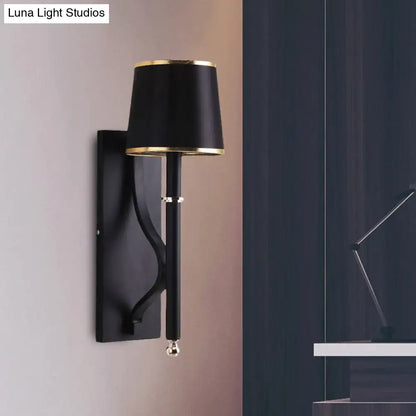 Minimalist black flaxen sconce light with gold-trimmed lampshade and curved metal arms for 110v-120v 220v-240v use