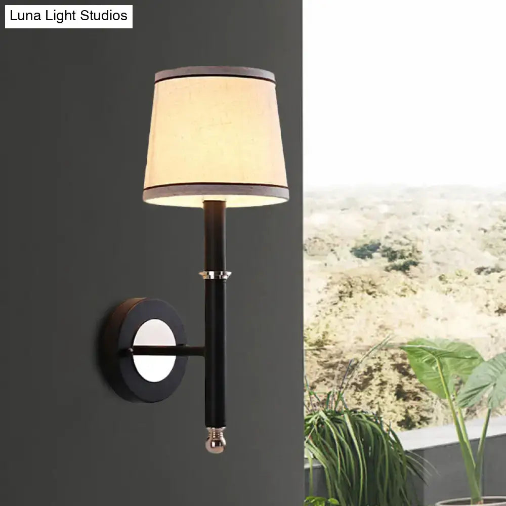 Minimalist black flaxen sconce light with beige fabric shade and metallic accents for 110v-120v 220v-240v use