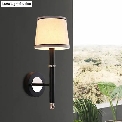 Minimalist black flaxen sconce light with beige fabric shade and metallic accents for 110v-120v 220v-240v use