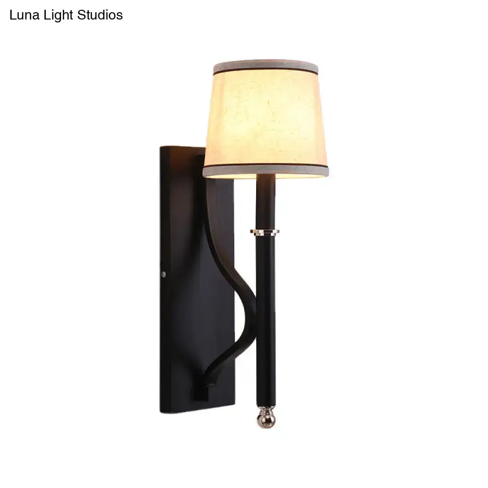 Minimalist black flaxen sconce light with wrought iron frame cream fabric shade for 110v-120v 220v-240v bedroom use