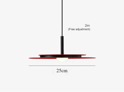 Minimalist black flying saucer led chandelier kitchen pendant light with red circular shade and adjustable 2 meter hanging length