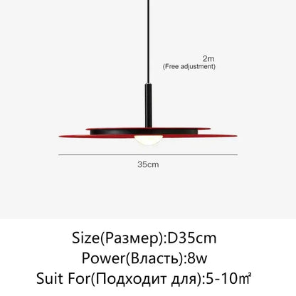 Minimalist black flying saucer led chandelier kitchen pendant light with modern red and black layered decorbites flying saucer design