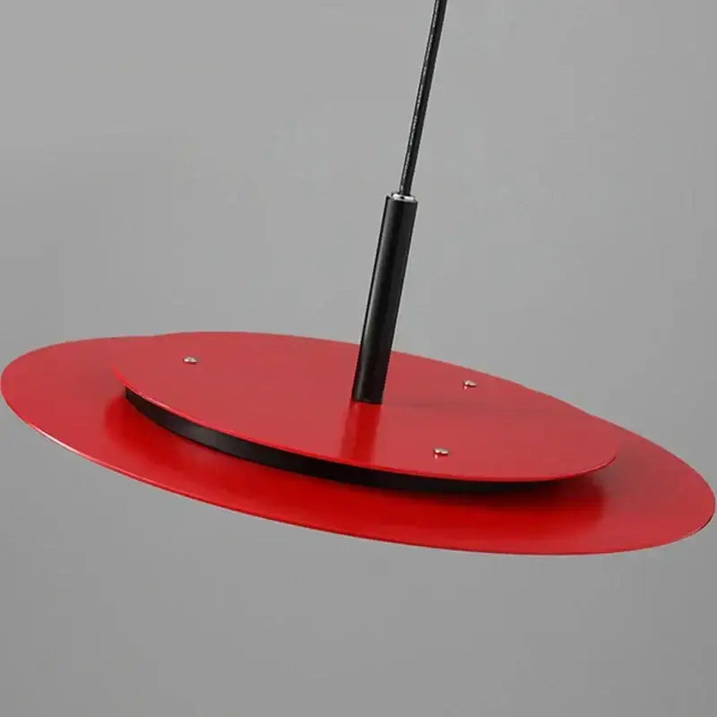 Minimalist black flying saucer led chandelier kitchen pendant light with red oval shade black rod and metallic screws decorbites flying saucer