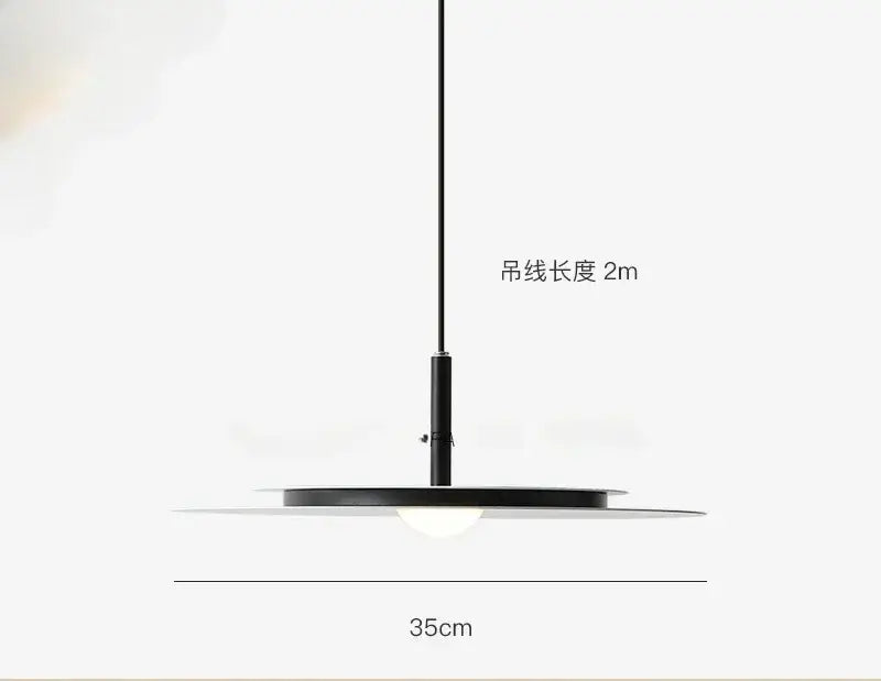 Minimalist black flying saucer led chandelier pendant light with sleek circular disc design and 2-meter hanging length