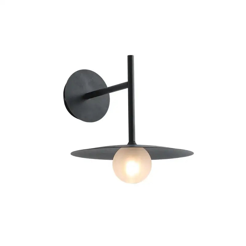 Minimalist black flying saucer wall lamp with matte finish and frosted glass bulb for bedroom decorbites flying saucer decor