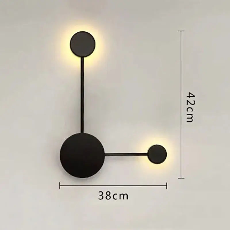 Minimalist black geometry led wall light with three circular fixtures and metal arms for living room bedroom decorbites geometry led