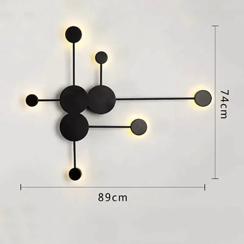 Minimalist black decorbites geometry led wall light with circular elements and glowing LEDs for living room and bedroom decor