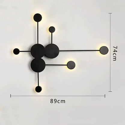 Minimalist black decorbites geometry led wall light with circular elements and glowing LEDs for living room and bedroom decor