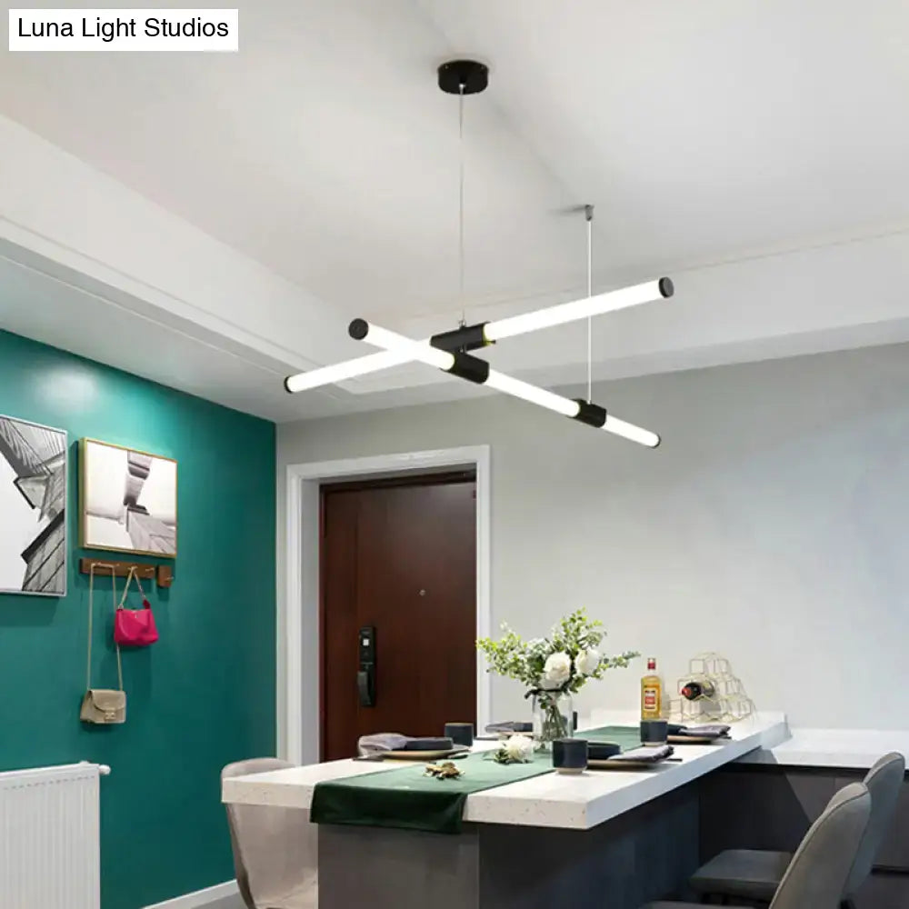 DecorBites™ minimalist glass tube pendant lamp with frosted white shade and black led connectors for offices