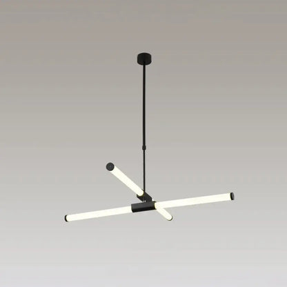 Modern black metal DecorBites glass tube pendant lamp with three illuminated frosted white LED tubes for offices