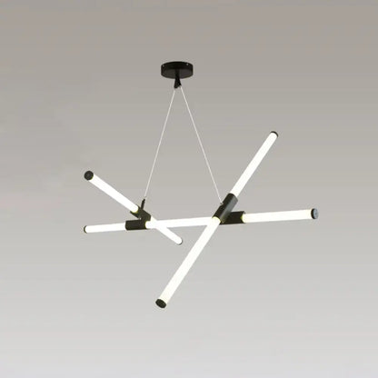 Modern black and white led tube pendant lamp with sleek glass tube arms and frosted white shade for offices