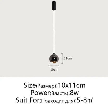 Minimalist black spherical pendant light with glossy decorbites gold metal luster and 8w bulb for bedroom and kitchen island