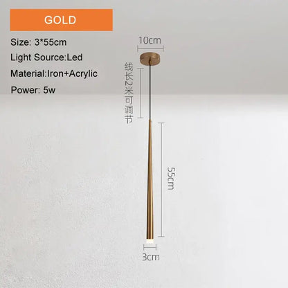 Gold-colored decorbites cone tube pendant light with sleek iron and acrylic design and adjustable 2-meter cable for kitchen