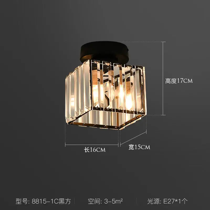 Minimalist black and gold decorbites crystal ceiling chandelier with clear faceted glass cube design for corridor light