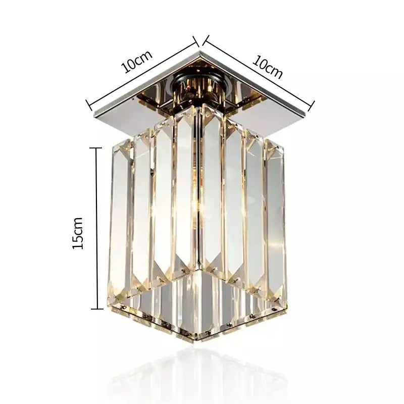 Minimalist black and gold decorbites crystal ceiling chandelier with square chrome base and faceted glass panels for corridor lighting