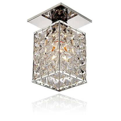 Minimalist black and gold decorbites crystal ceiling chandelier with chrome finish and faceted clear crystals in geometric pattern