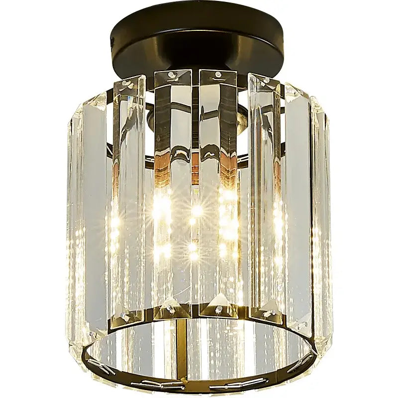 Minimalist black and gold decorbites crystal ceiling chandelier with clear faceted glass panels for corridor lighting