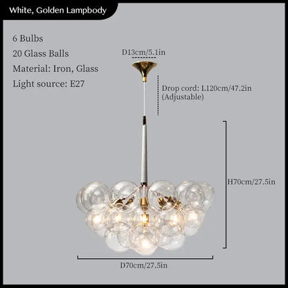 Minimalist white and golden pendant lights with 20 clear glass balls on black iron frame for living room decorbites glass balls ceiling