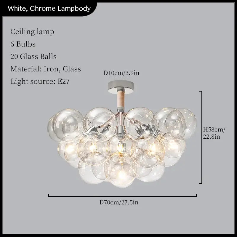 White chrome pendant light with 20 clear glass balls and six bulbs from decorbites glass balls ceiling collection