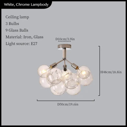 White and chrome pendant lights with nine clear glass balls on iron frame ideal for decorbites glass balls ceiling decor