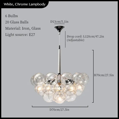 A modern pendant light with white and chrome body and 20 clear glass balls on an iron frame for living room decorbites glass balls ceiling